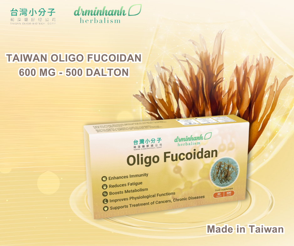 Taiwan Oligo Fucoidan 500 Dalton hàm lượng 600mg Fucoidan cô đặc - Hộp nhỏ 30 viên.